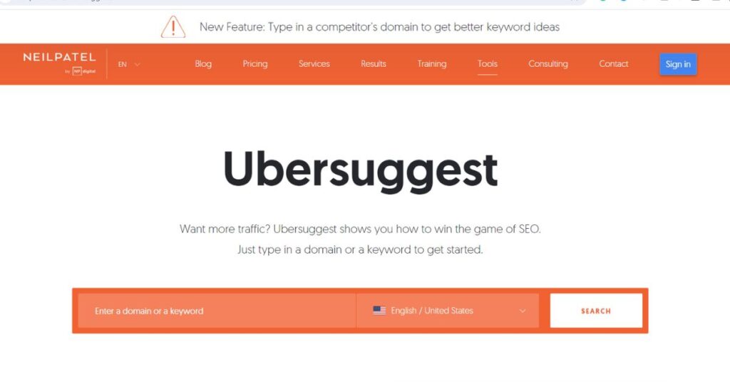 Ubersuggest is a free keyword research tool
