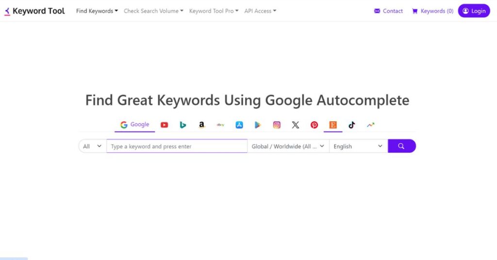 Keywordtool.io is a free keyword research tool